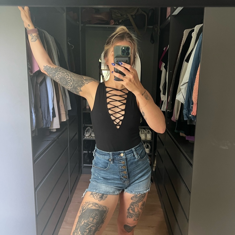 H&M Black Lace-Up Bodysuit